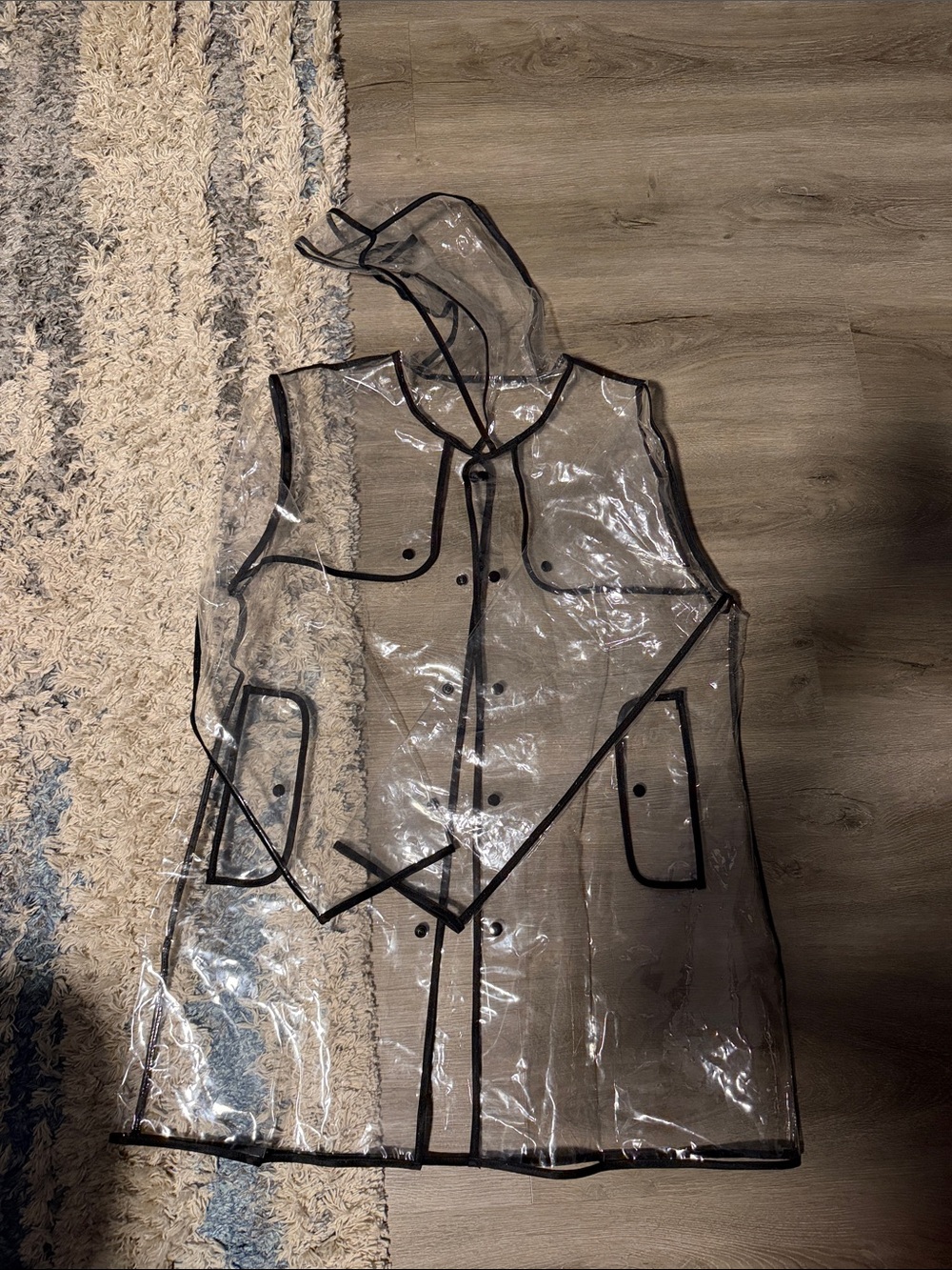 Clear PVC Hooded Raincoat Vest with Black Trim